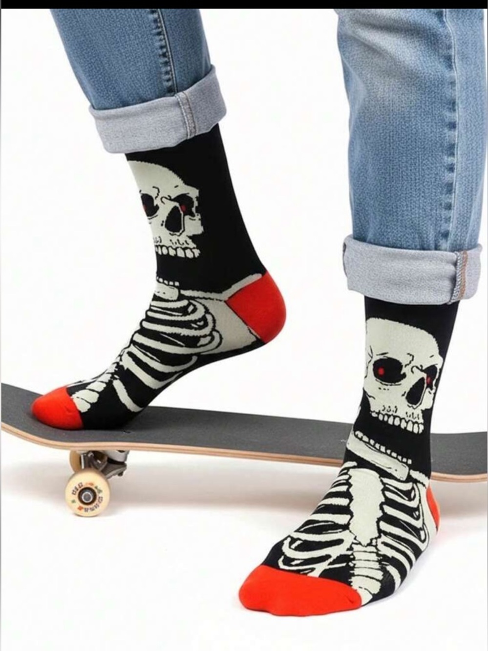 Skeleton Graphic Crew Socks - Black & Red